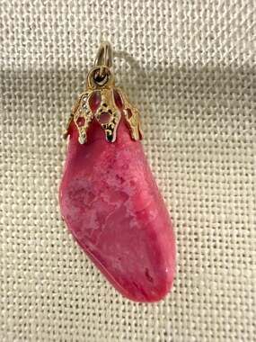 Pink Agate Freeform Pendant Gold Tone Cap